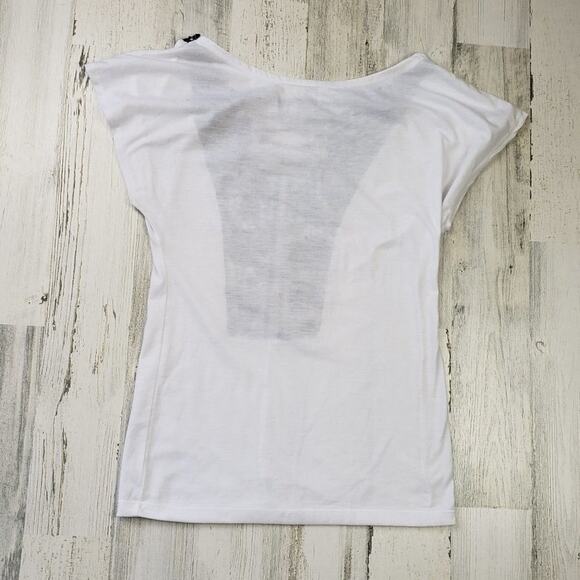 Forever 21 White Black Twist Lace Back Short Sleeve Top Women's Size Medium - Picture 1 of 6